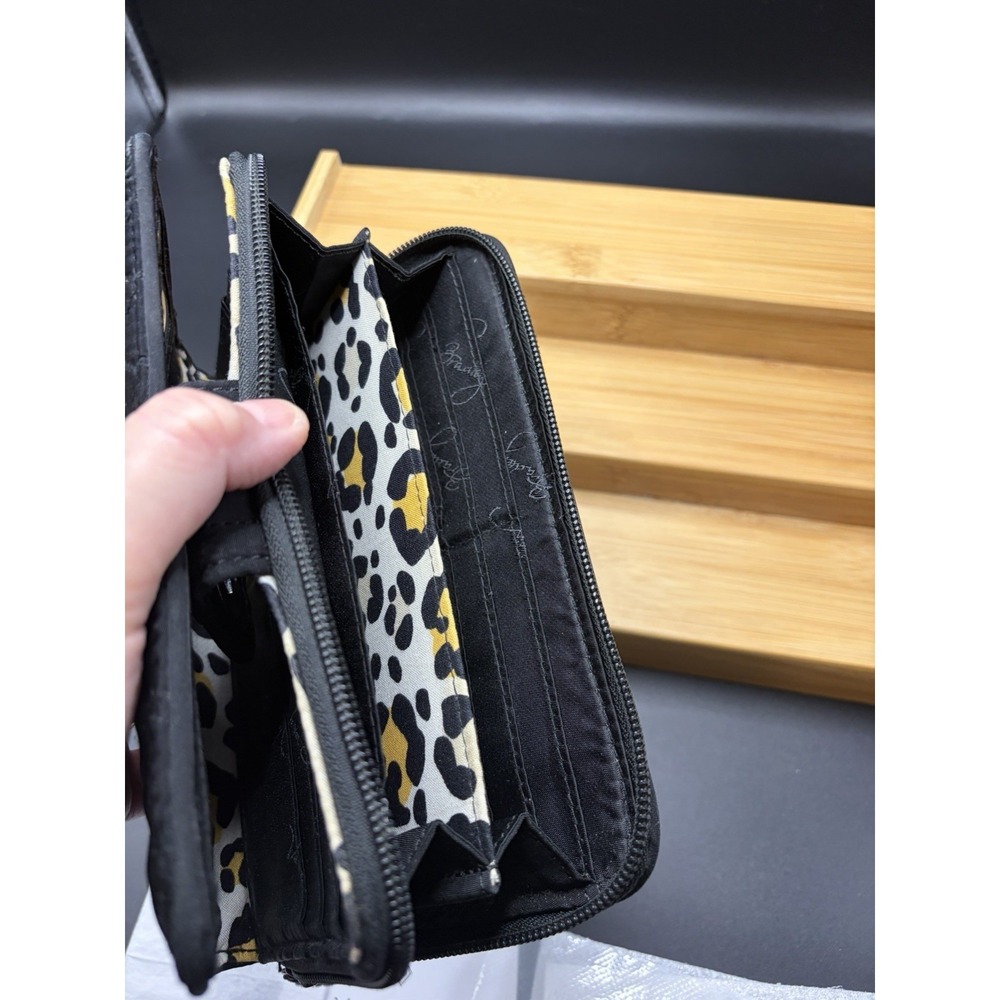 Vera Bradley Black Leopard RFID Quilted Turnlock Wallet - Picture 3 of 9